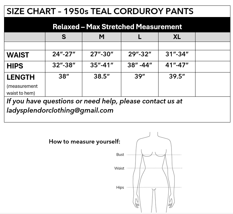 1950s Corduroy Pants in Atomic Blue