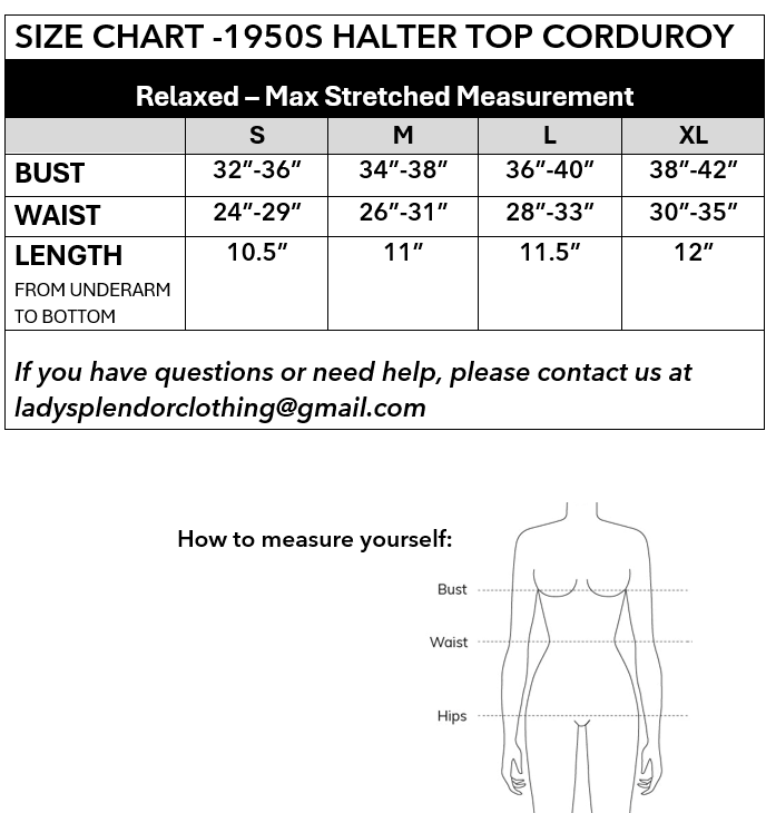 1950s Corduroy Halter Top in Atomic Blue