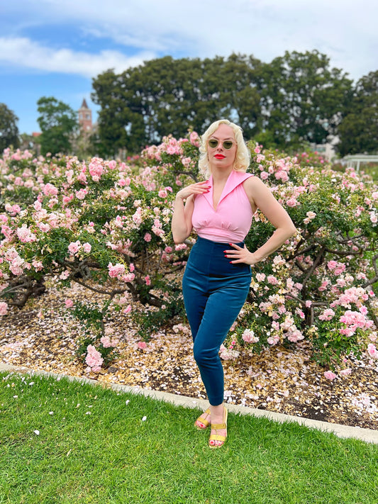 Pinup Pique Cotton Halter Top in Pink