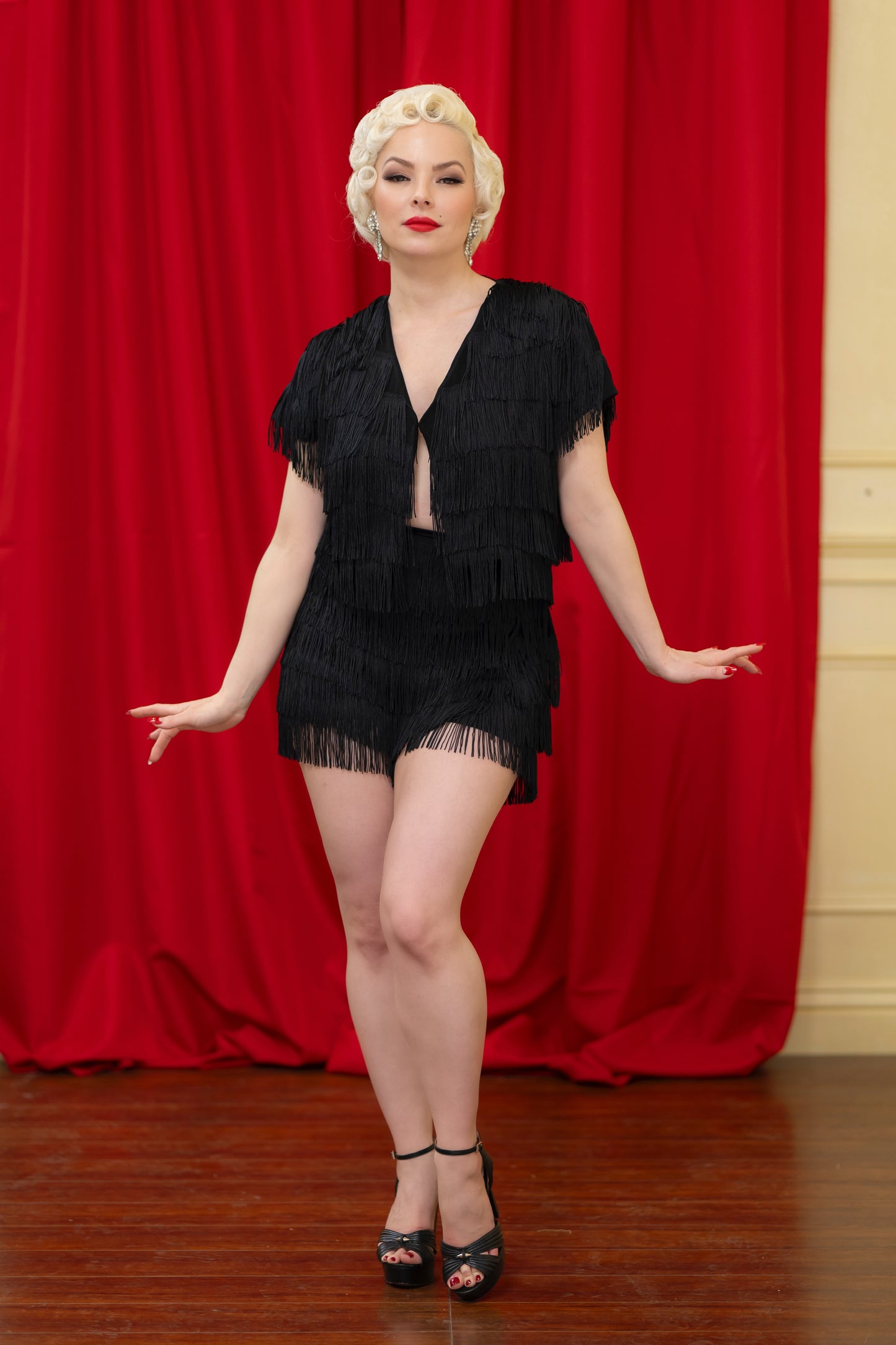 Shimmy Fringe Bolero Top in Black