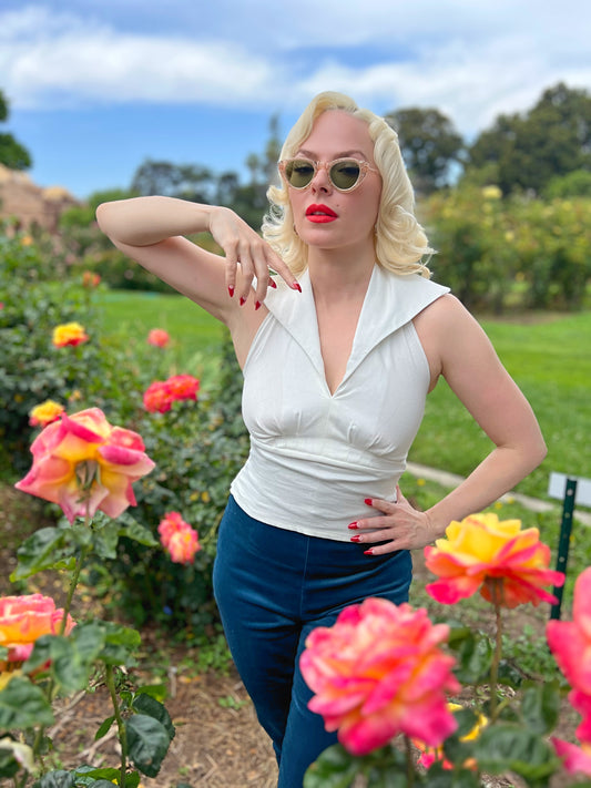 Pinup Pique Cotton Halter Top in White
