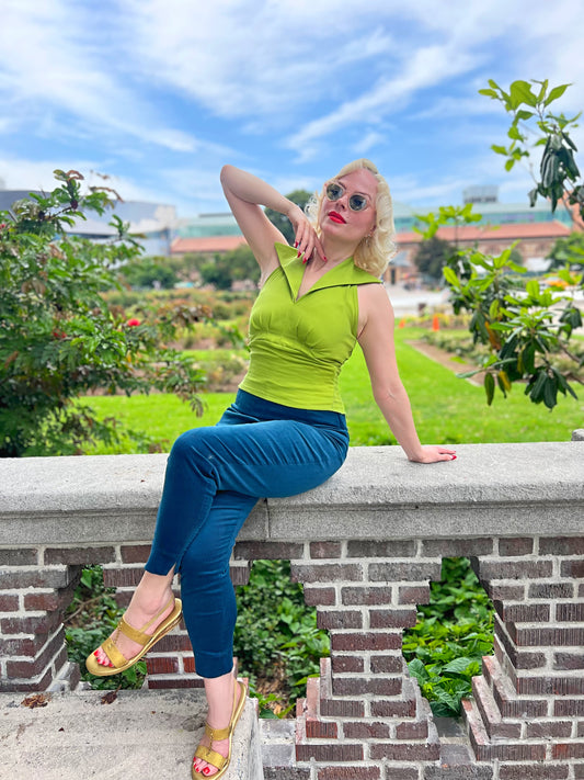 Pinup Pique Cotton Halter Top in Green