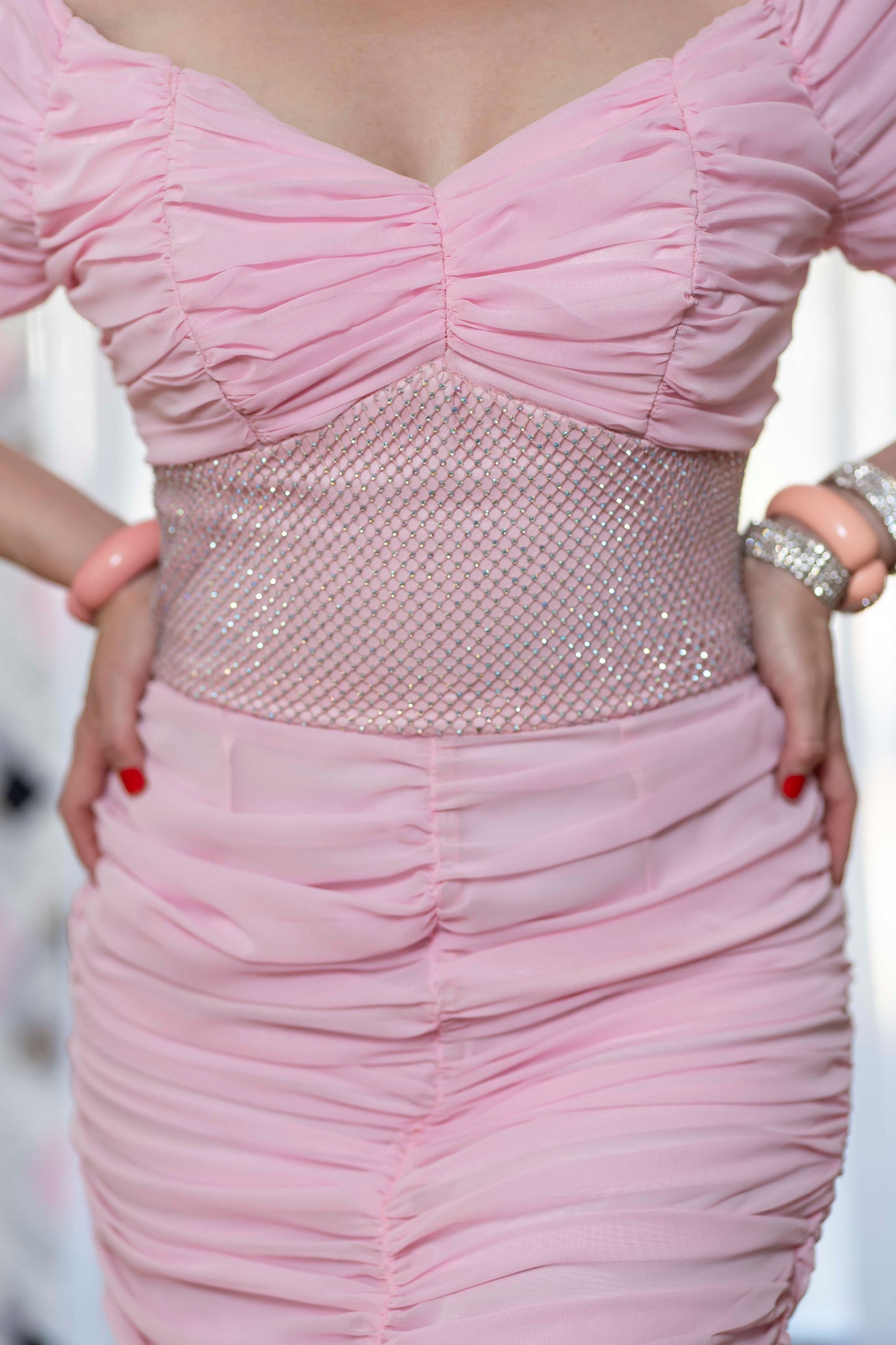 Last One Sale Enchanted Chiffon and Sparkle Dress in Baby Doll Pink