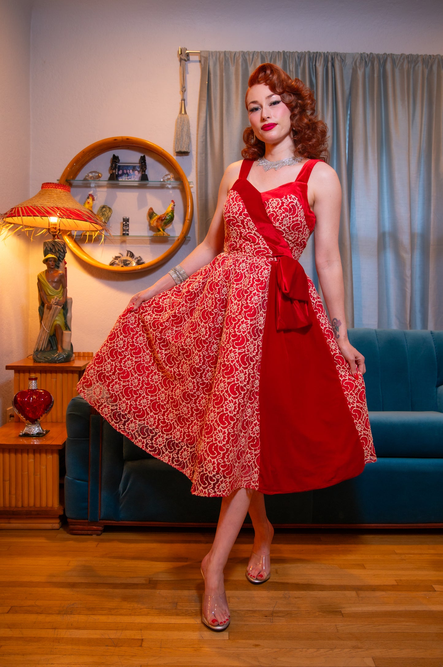 The Sweetheart Lace Dress in Red