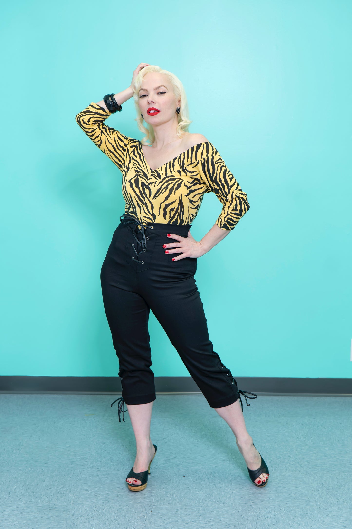 Midcentury V Top in Yellow Tiger