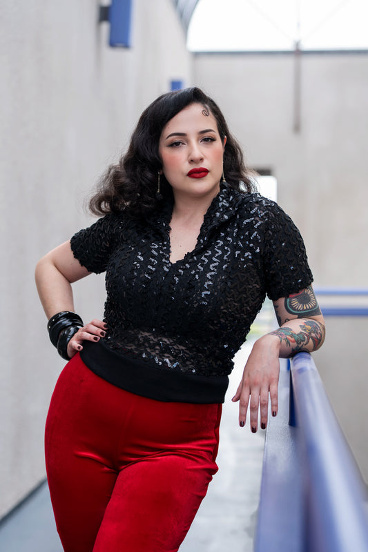 Lace & Sequin Pullover Top