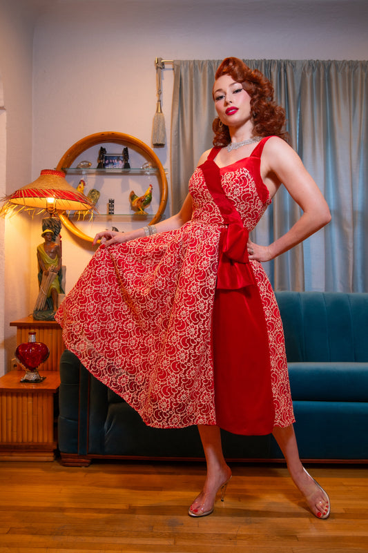 The Sweetheart Lace Dress in Red PREORDER
