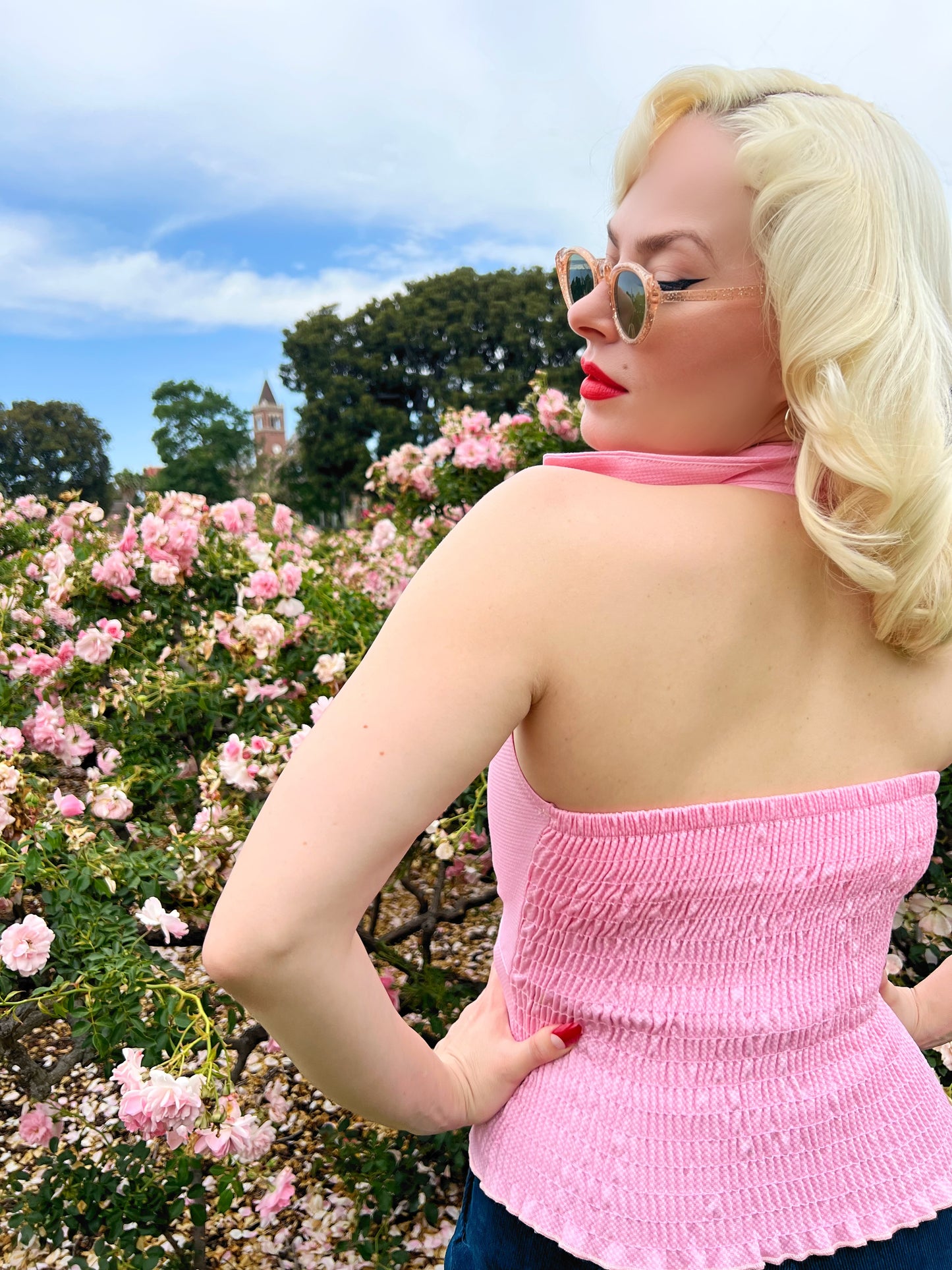 Pinup Pique Cotton Halter Top in Pink