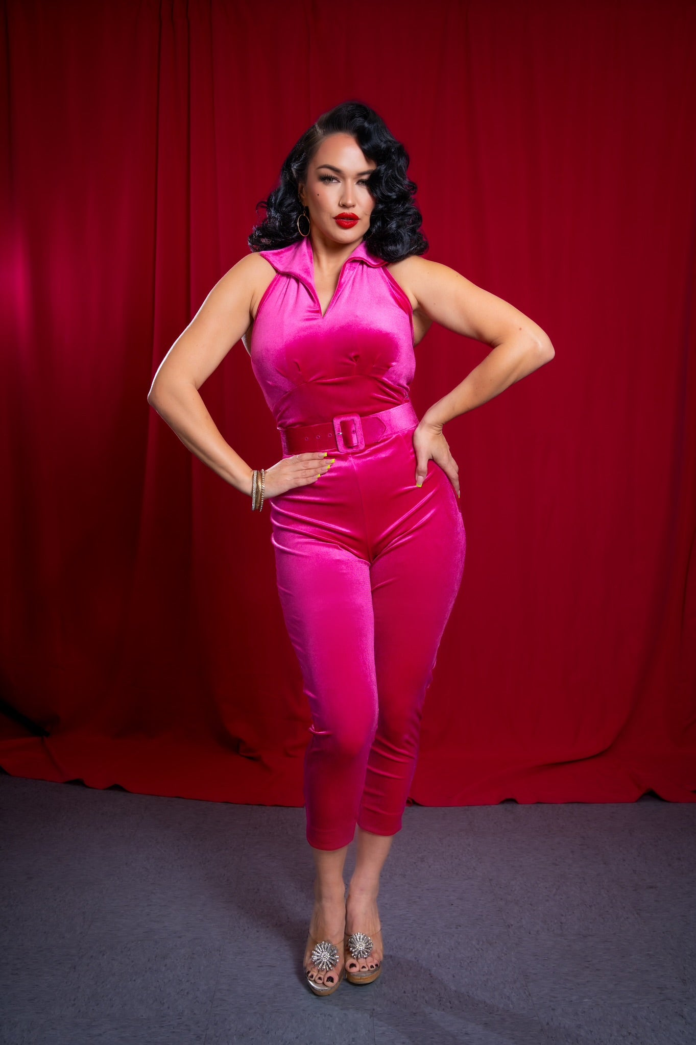 Pinup Pants in Fuchsia Pink Velvet BACKORDER