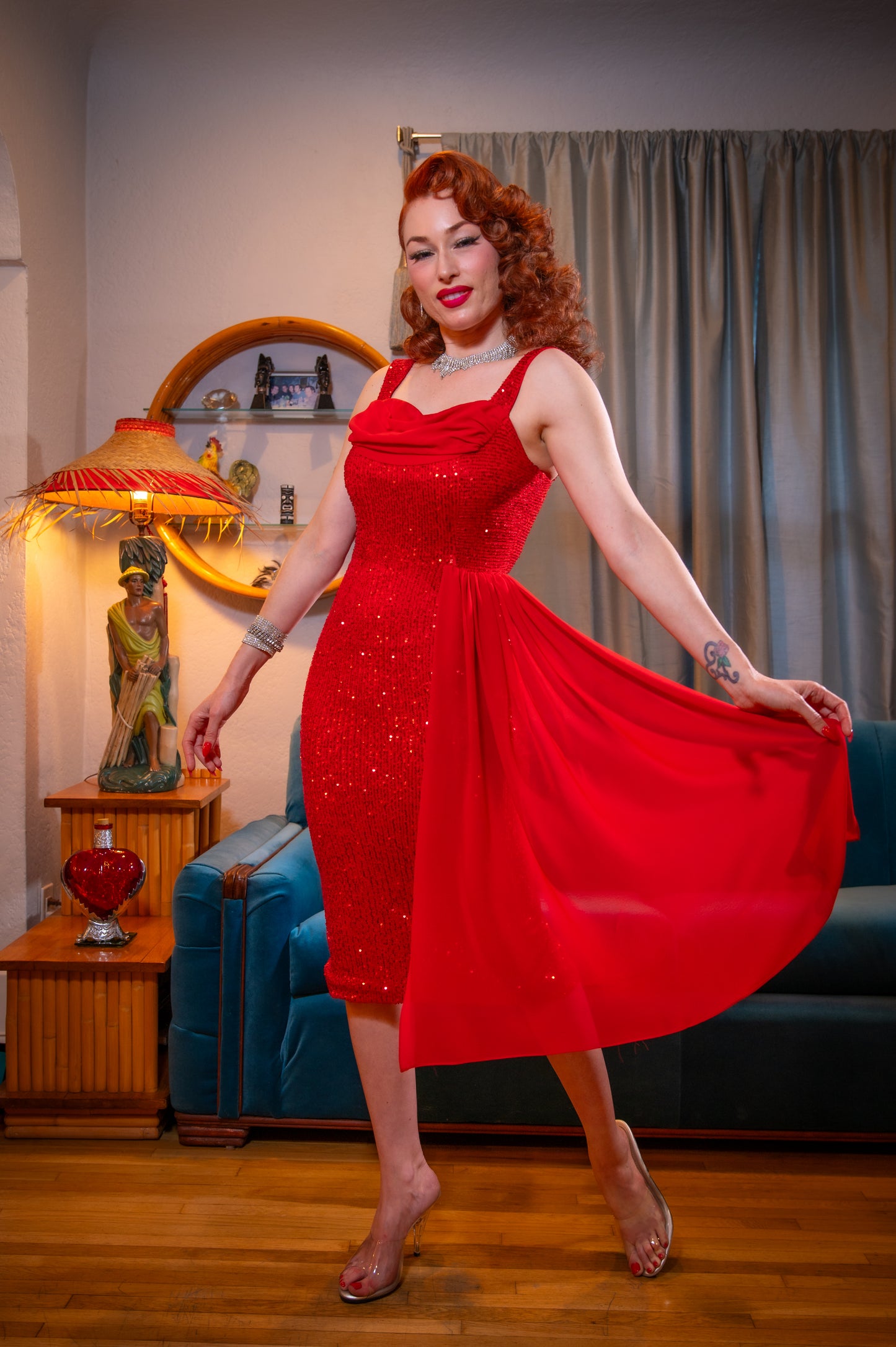 The Midnight Sparkle Dress in Red