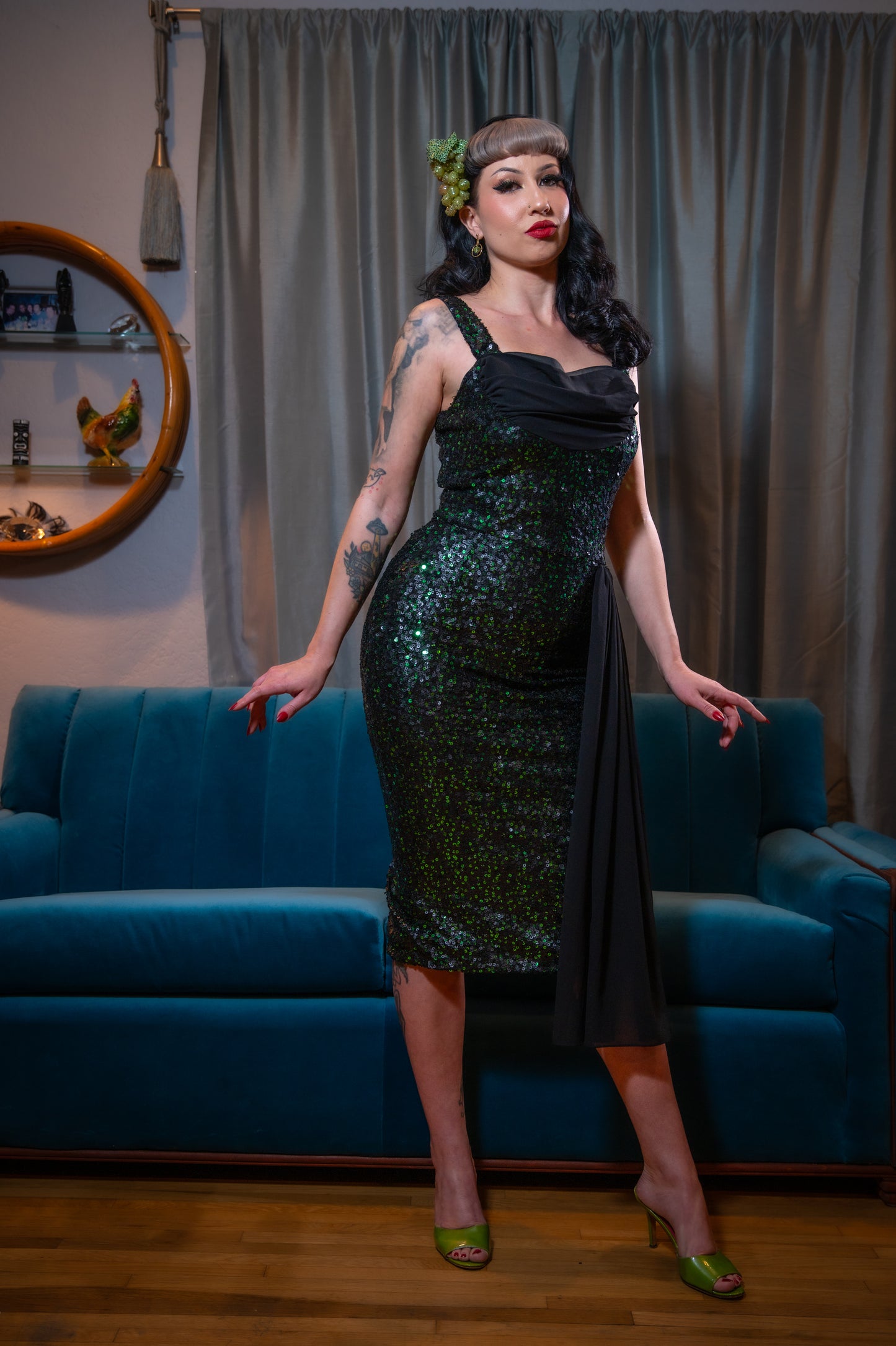 The Midnight Sparkle Dress in Green