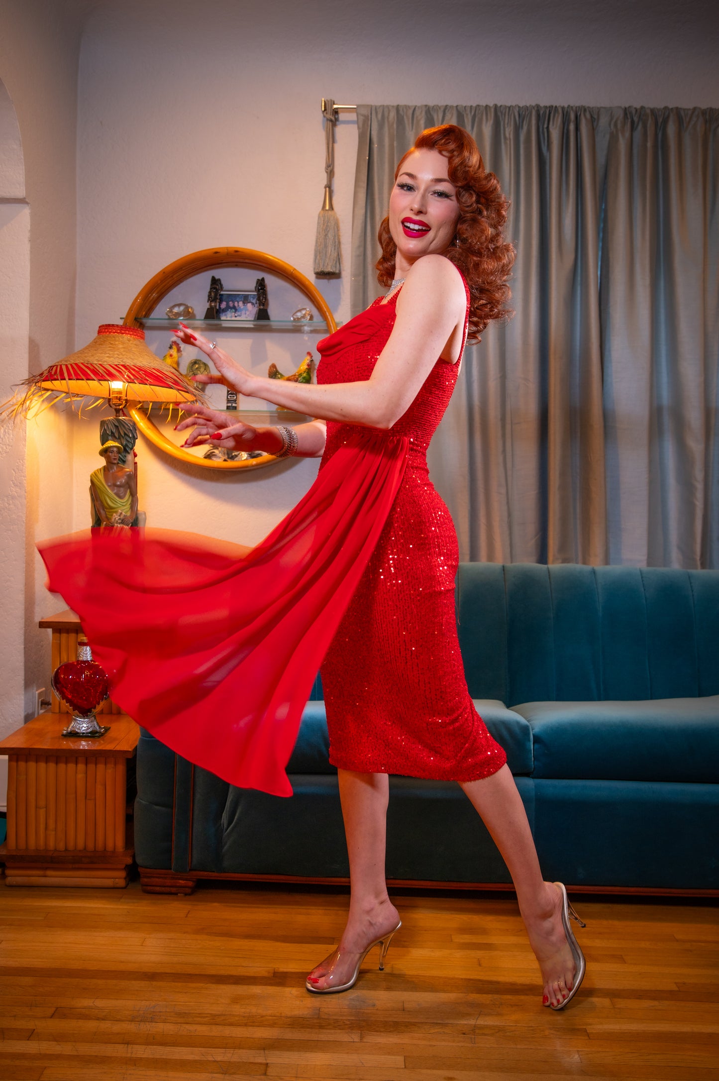 The Midnight Sparkle Dress in Red