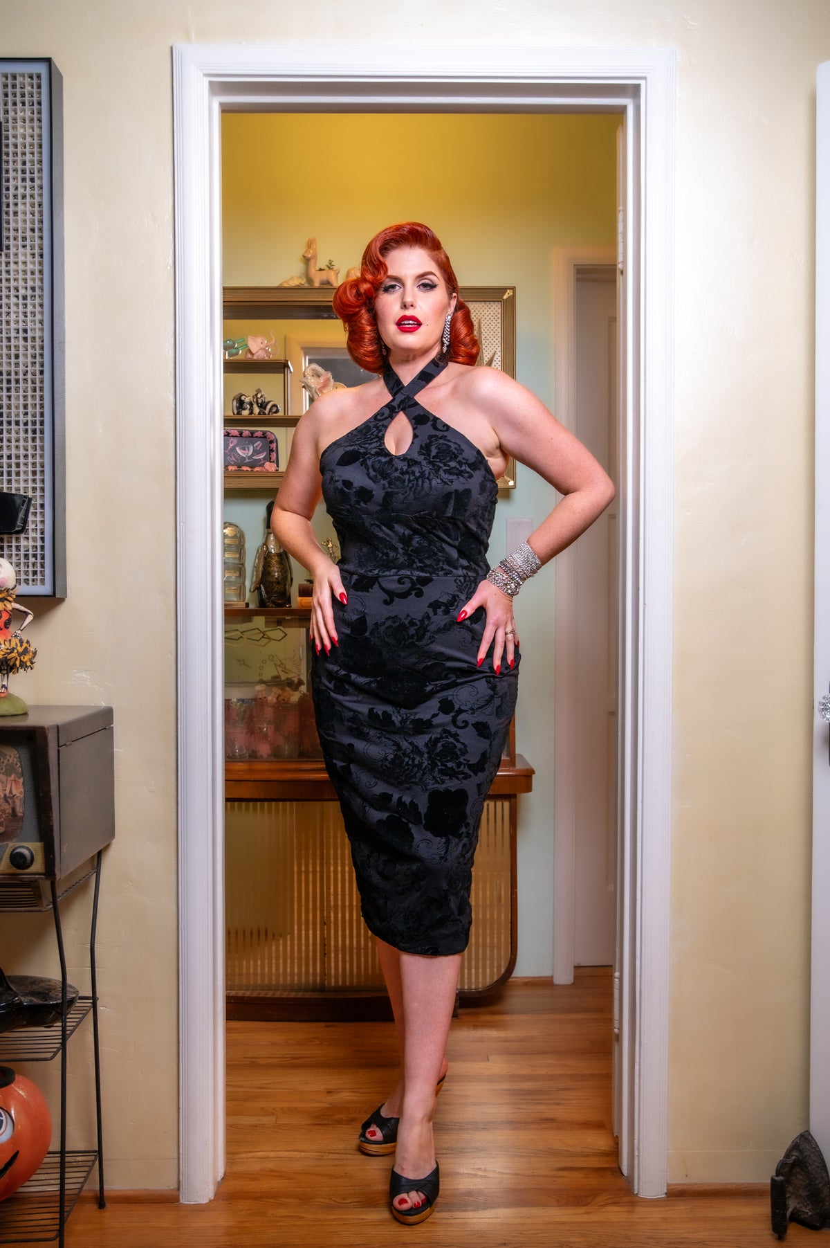 The Peek-a-Boo Dress in Flocked Velvet PREORDER