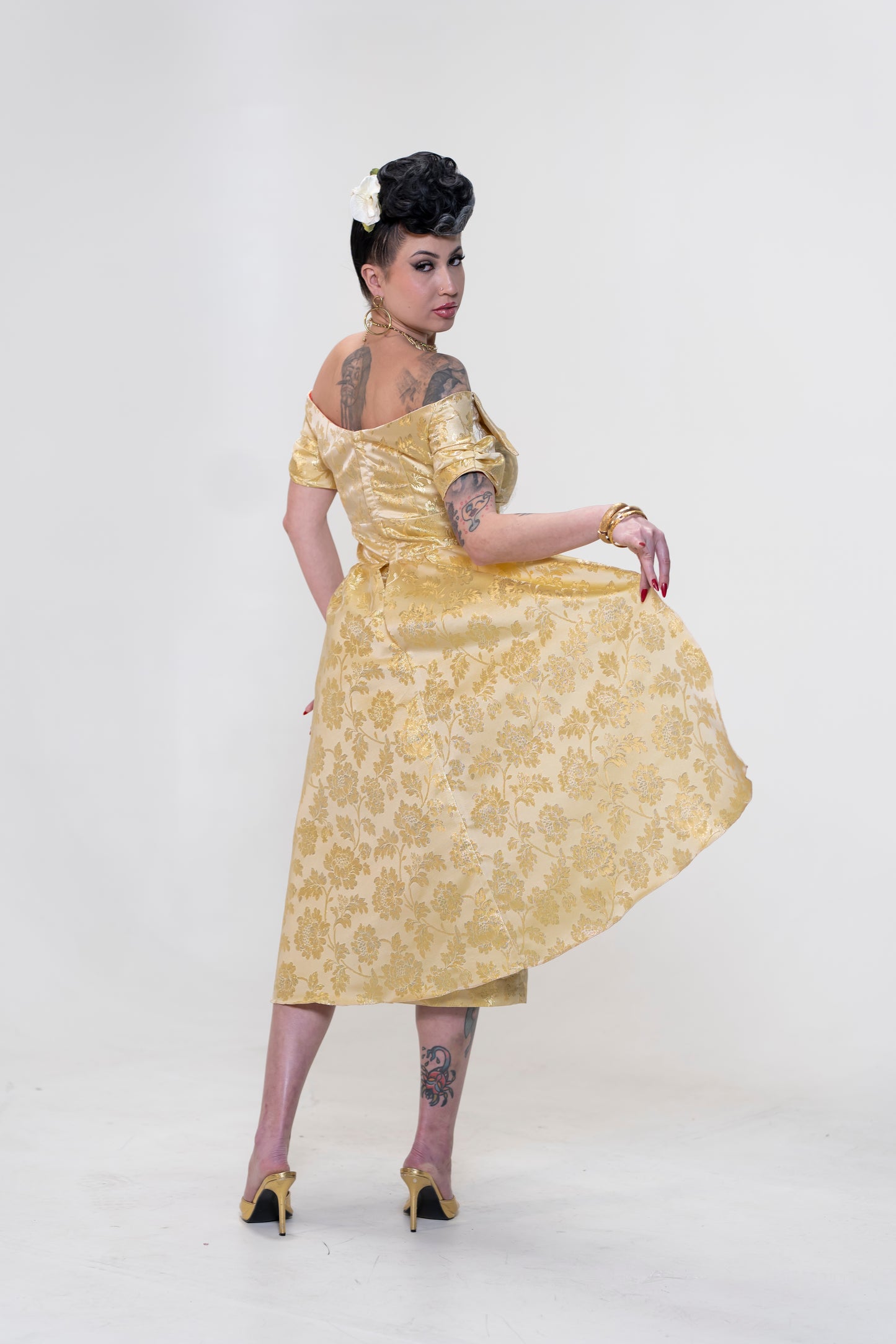 The Brocade Bliss Dress in GOLD