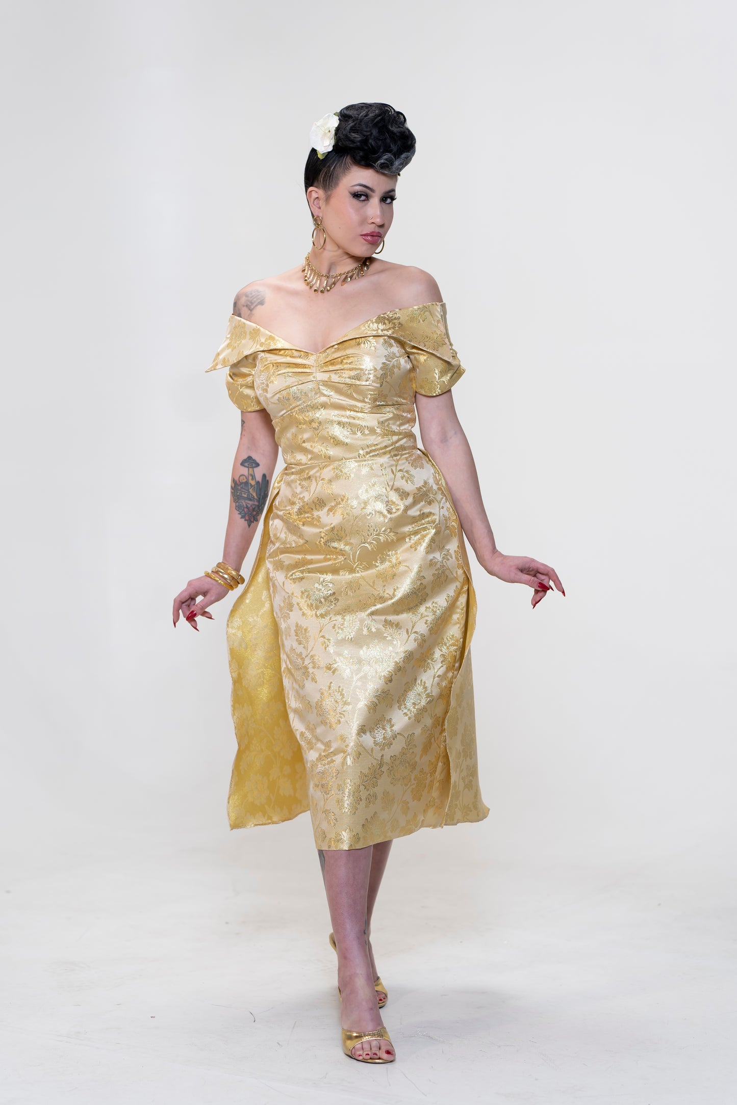 The Brocade Bliss Dress in GOLD