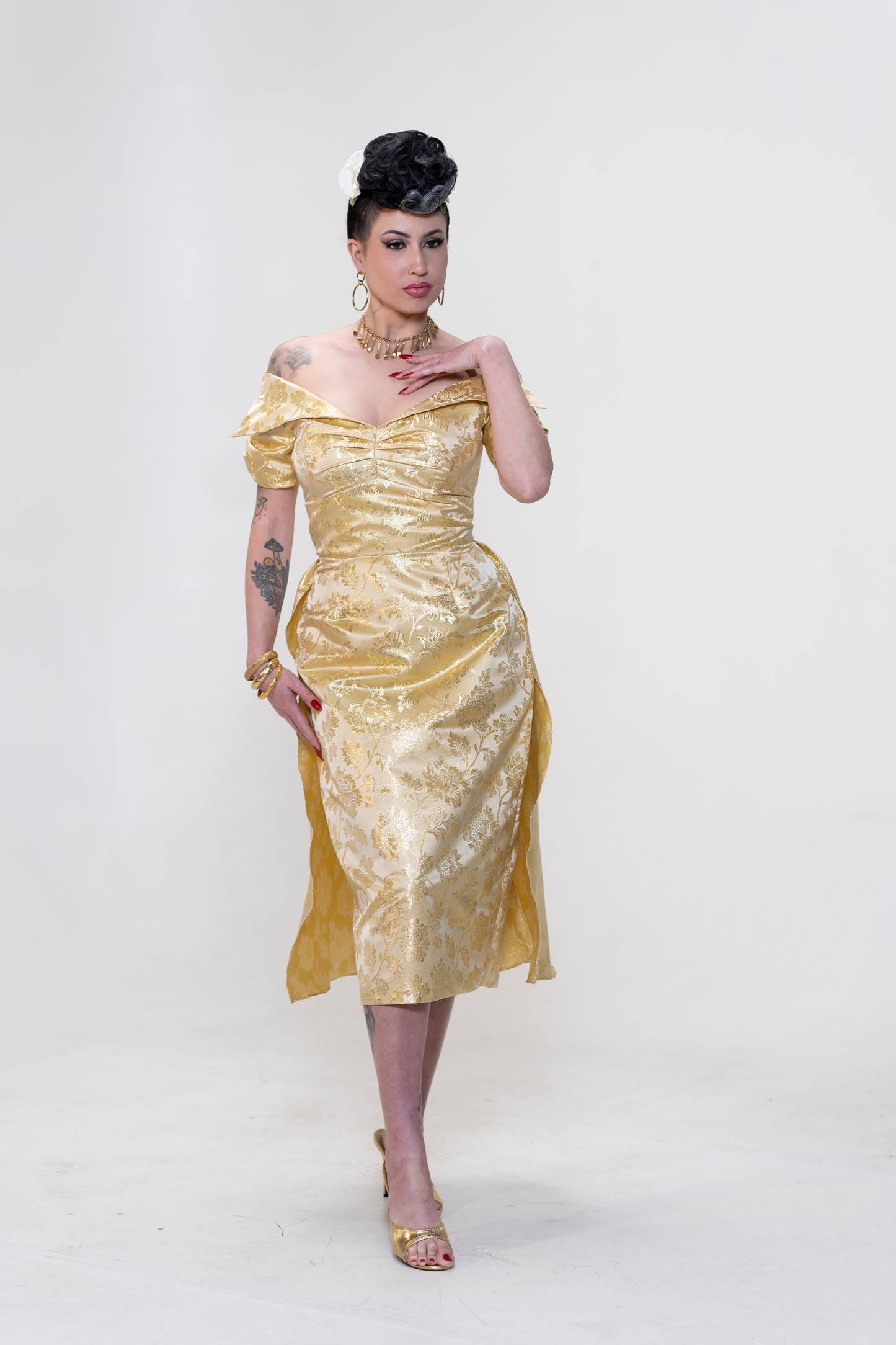 The Brocade Bliss Dress in GOLD