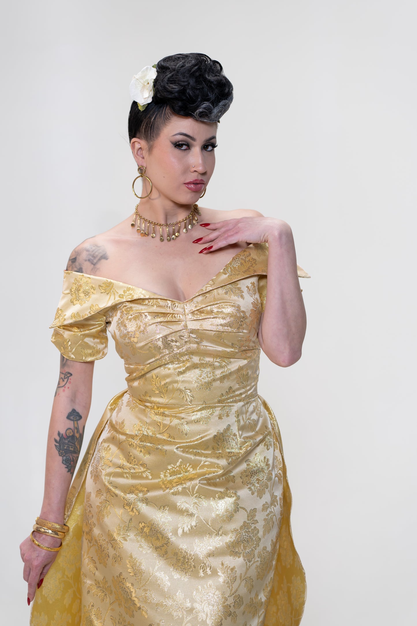 The Brocade Bliss Dress in GOLD