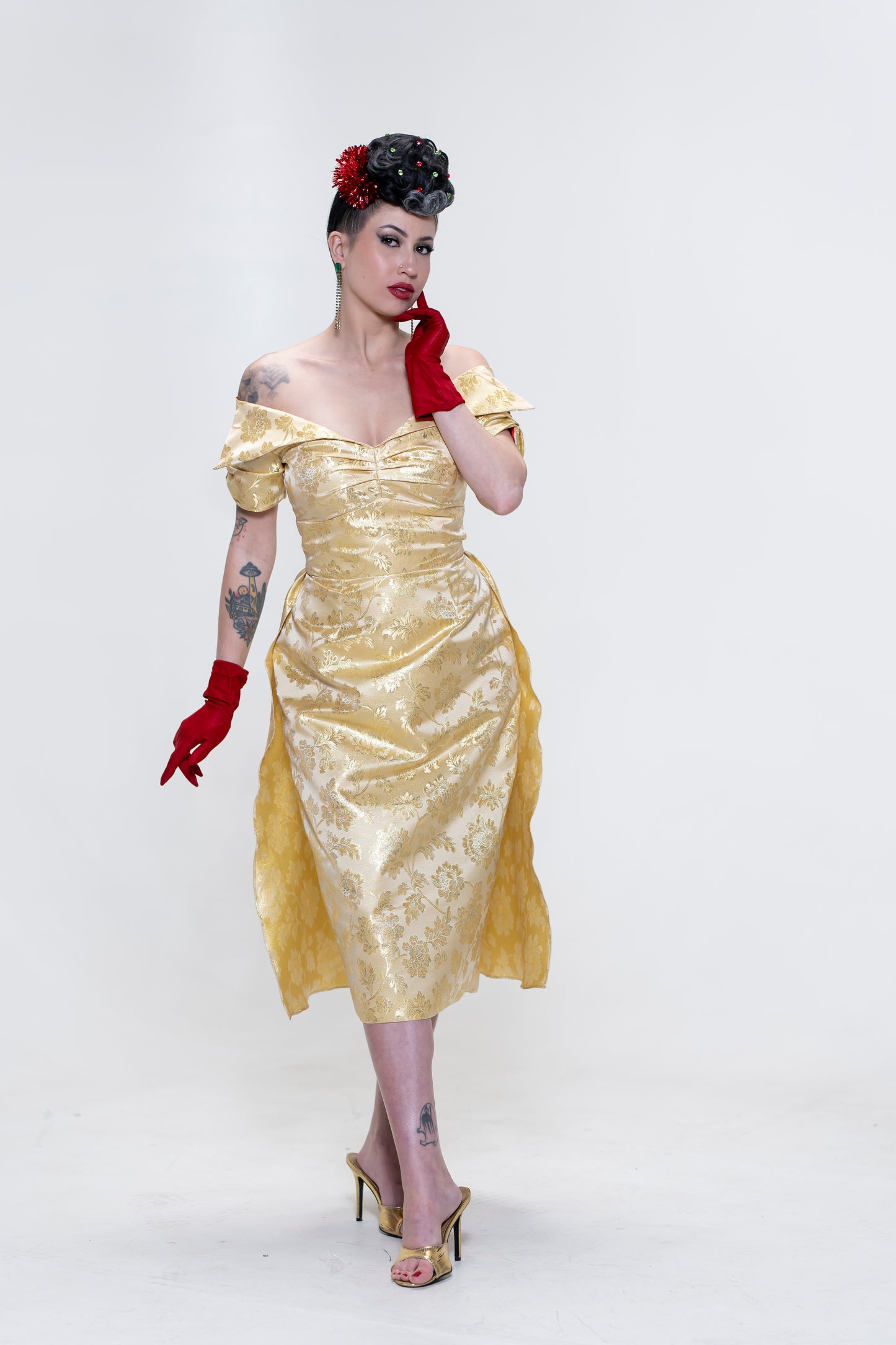 The Brocade Bliss Dress in GOLD