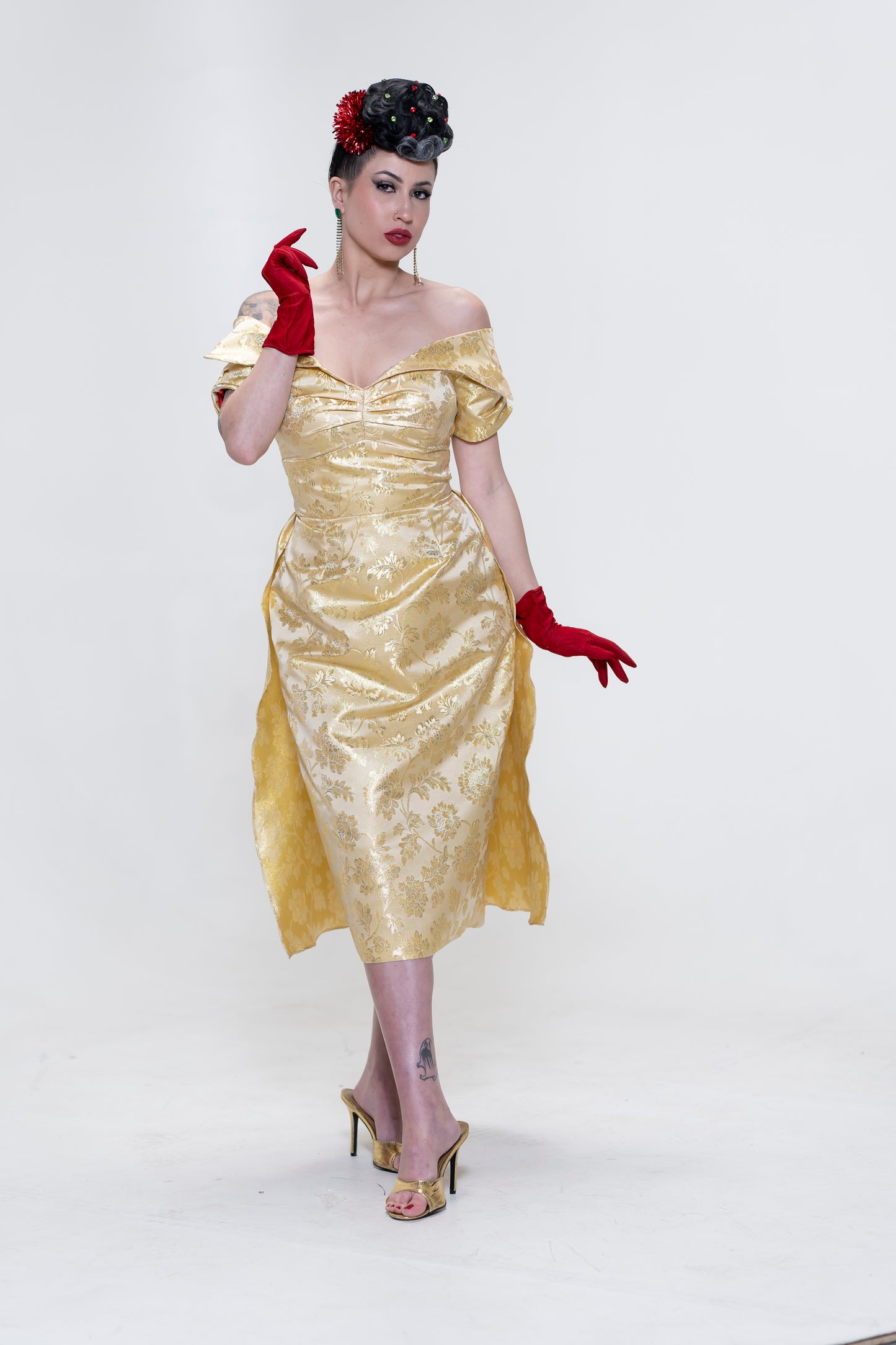 The Brocade Bliss Dress in GOLD