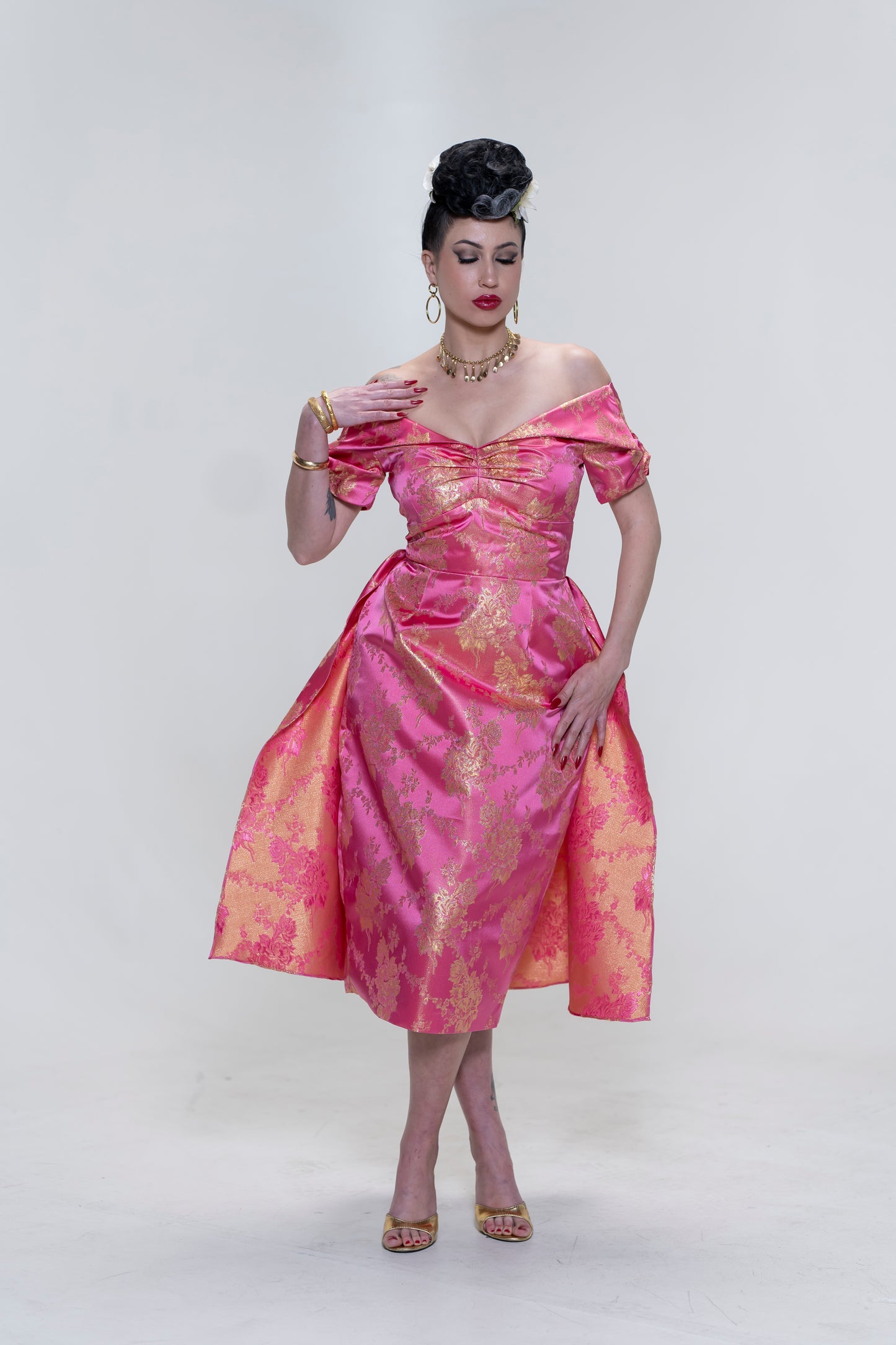 The Brocade Bliss Dress in Pink